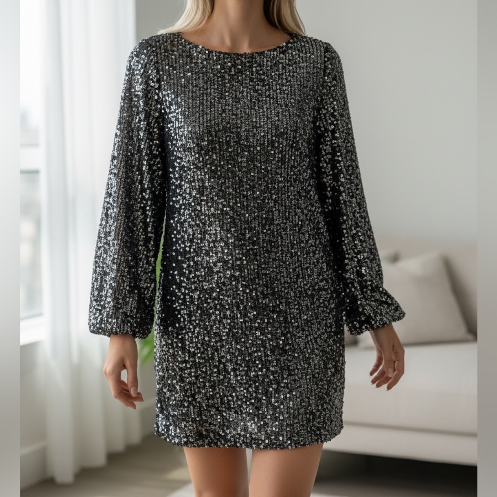 Steve Madden Silver Sequin Dress Women’s Size Medium NWT Party Cocktail Dress